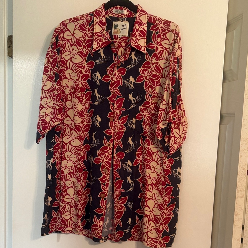 M.E. Sport vintage red and blue Hawaiian print shirt sz XL